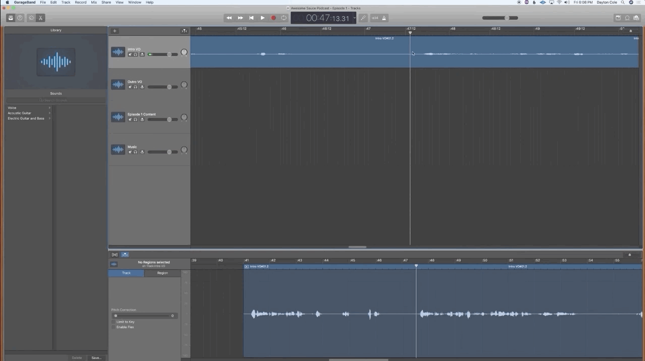 Garageband Split at Playhead