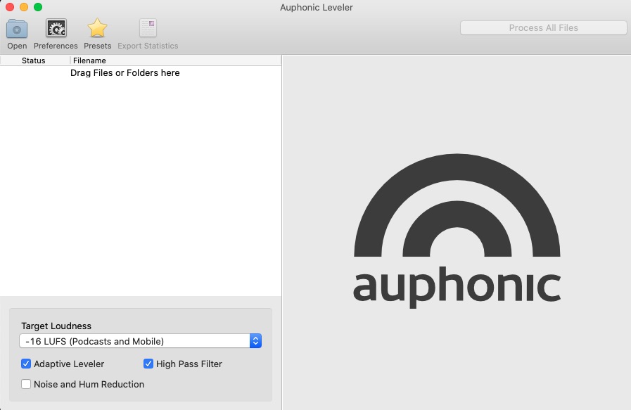 Screenshot of Auphonic Automated Podcast Mixing Software