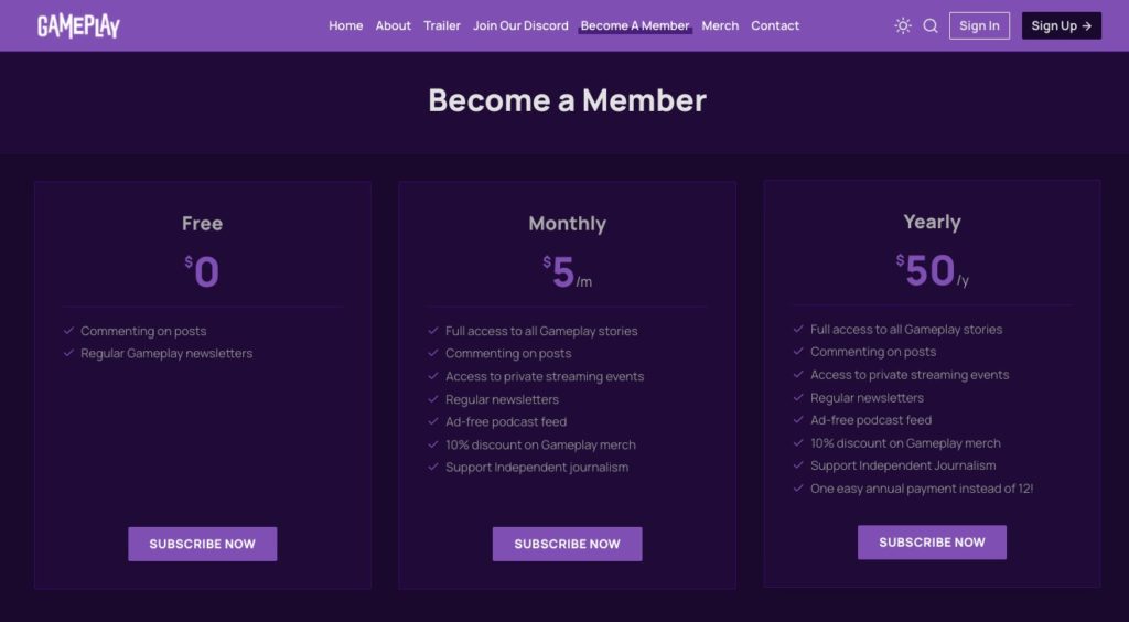 Gameplay Membership