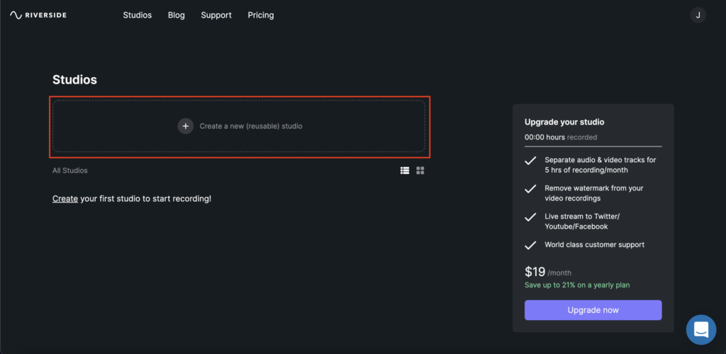 Creating a studio on riverside.fm