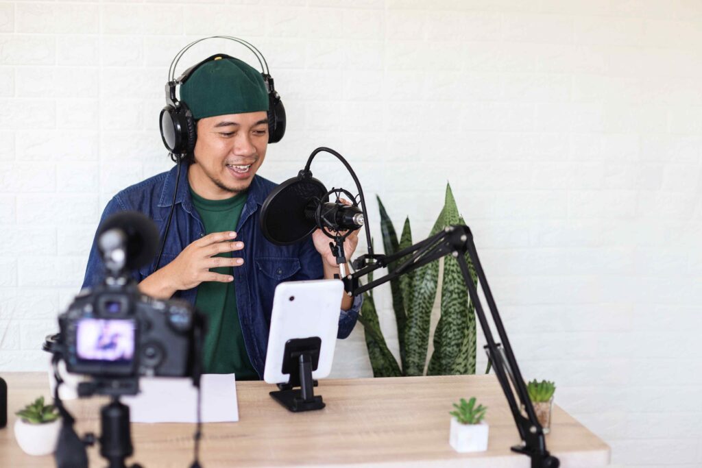 Man recording a podcast